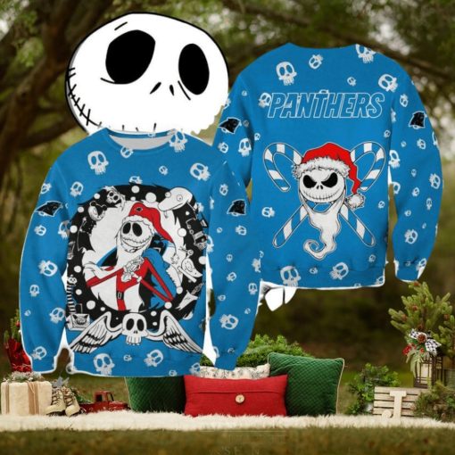 Carolina Panthers Christmas Jack Skellington Tradition Christmas Ugly Sweater Halloween For Men And Women