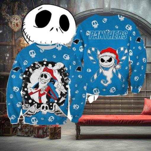 Carolina Panthers Christmas Jack Skellington Tradition Christmas Ugly Sweater Halloween For Men And Women