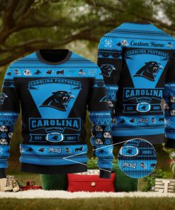 Carolina Panthers Football Team Logo Custom Name Christmas Gift All Over Print Ugly Christmas Sweater