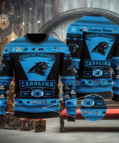 Carolina Panthers Football Team Logo Custom Name Christmas Gift All Over Print Ugly Christmas Sweater