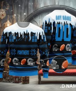 Carolina Panthers Graphics NFL Snowflakes Reindeer 3D Sweater Custom Number And Name