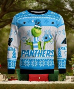 Carolina Panthers Grinch Snowflake Pattern Ugly Sweater Christmas
