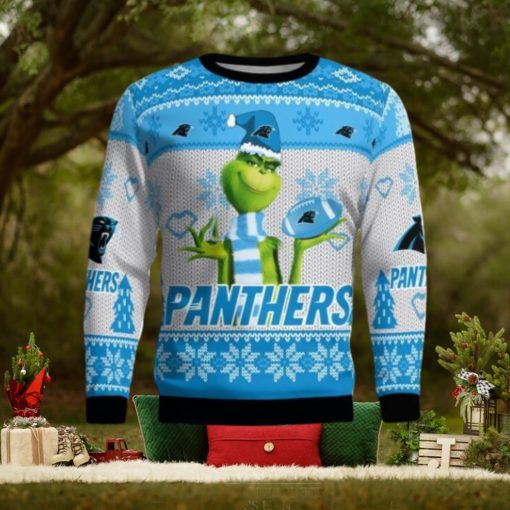 Carolina Panthers Grinch Snowflake Pattern Ugly Sweater Christmas