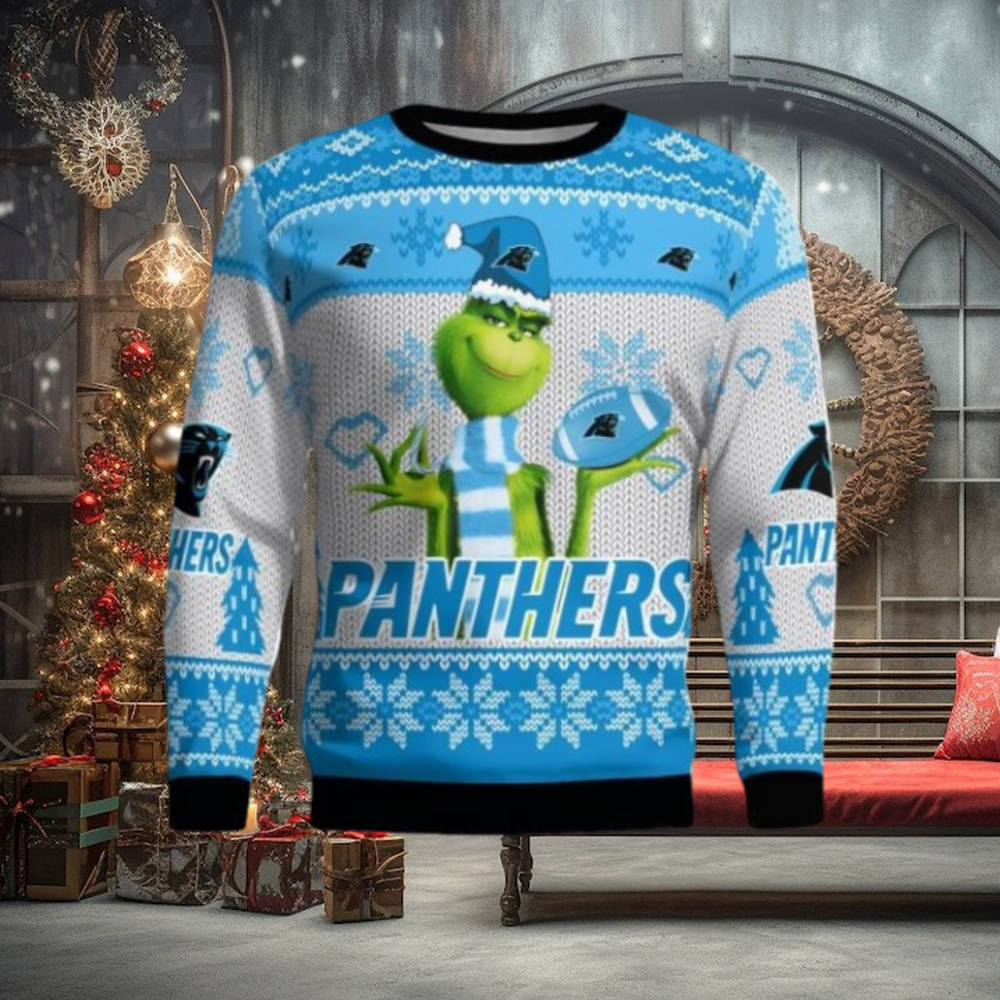 Carolina Panthers Grinch Snowflake Pattern Ugly Sweater Christmas Carolina Panthers Grinch Snowflake Pattern Ugly Sweater Christmas