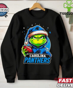 Carolina Panthers Grinch wearing Santa hat Christmas 2024 shirt