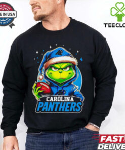 Carolina Panthers Grinch wearing Santa hat Christmas 2024 shirt