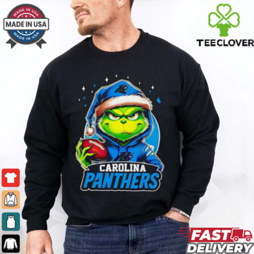Carolina Panthers Grinch wearing Santa hat Christmas 2024 shirt