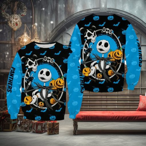 Carolina Panthers Jack Skellington Festivity Christmas Ugly Sweater Halloween For Men And Women