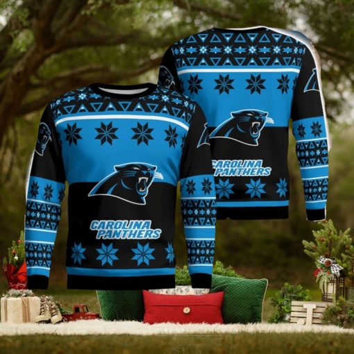 Carolina Panthers Logo Big Snowflake Pattern Ugly Christmas Sweater