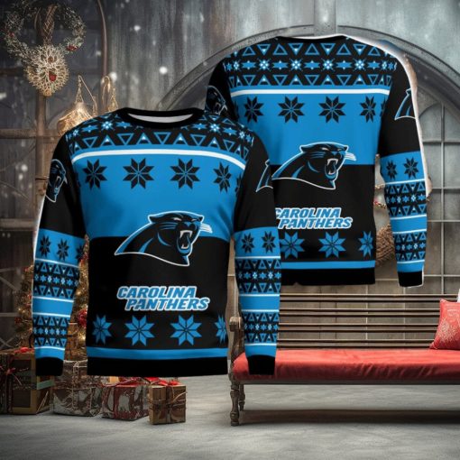 Carolina Panthers Logo Big Snowflake Pattern Ugly Christmas Sweater