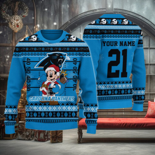 Carolina Panthers Mickey Mouse Santa Ugly Christmas Sweater