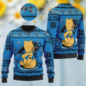 Carolina Panthers NFL American Football Team Logo Cute Winnie The Pooh Bear 3D Ugly Christmas Sweater Shirt For Men And Women On Xmas Days2