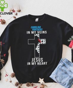 Carolina Panthers NFL In My Veins Jesus In My Heart Cross 2024 T Shirt