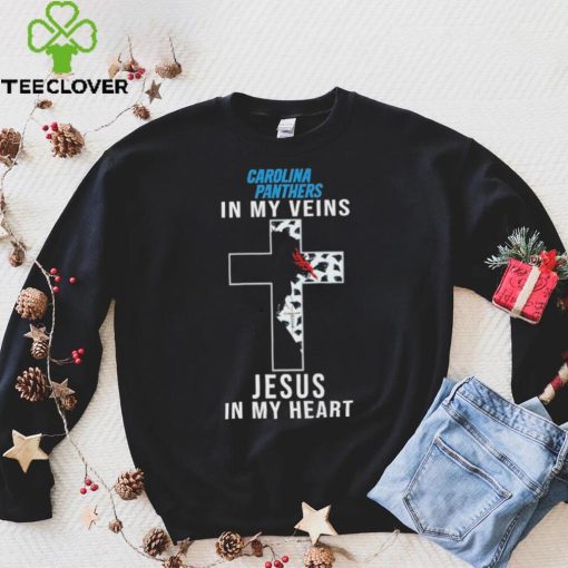 Carolina Panthers NFL In My Veins Jesus In My Heart Cross 2024 T Shirt