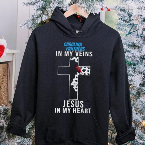 Carolina Panthers NFL In My Veins Jesus In My Heart Cross 2024 T Shirt