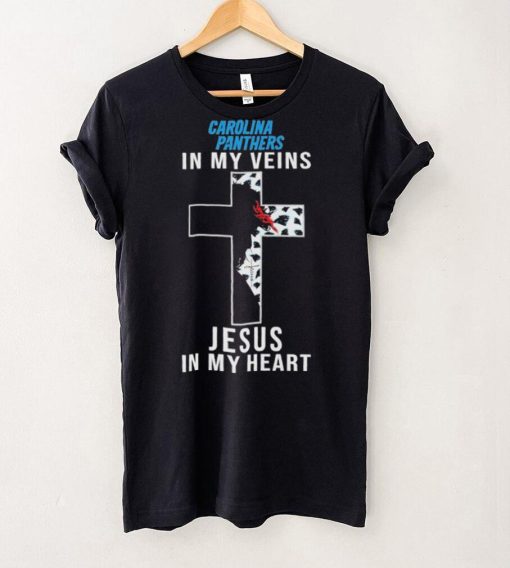 Carolina Panthers NFL In My Veins Jesus In My Heart Cross 2024 T Shirt