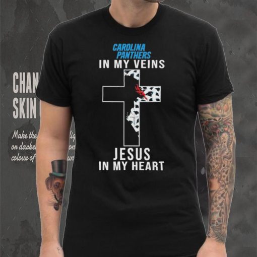 Carolina Panthers NFL In My Veins Jesus In My Heart Cross 2024 T Shirt