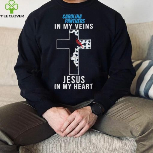 Carolina Panthers NFL In My Veins Jesus In My Heart Cross 2024 T Shirt