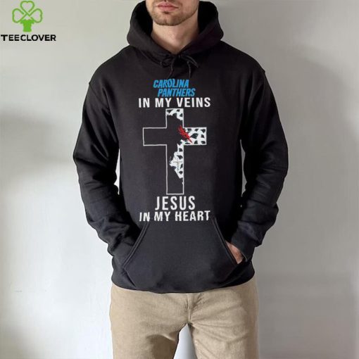 Carolina Panthers NFL In My Veins Jesus In My Heart Cross 2024 T Shirt