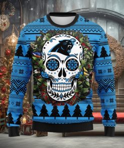 Carolina Panthers Skull Flower Ugly Christmas Ugly Sweater