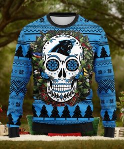Carolina Panthers Skull Flower Ugly Christmas Ugly Sweater