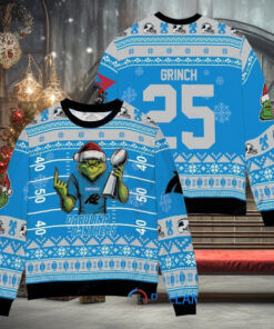 Carolina Panthers x Grinch Christmas Dr. Seuss How the Grinch Stole Christmas with Super Bowl Trophy Custom Ugly Christmas Sweater