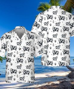 Cartoon Cow Hawaiian Shirt, Funny Cow Print Button Up Shirt For Men & Women