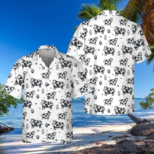 Cartoon Cow Hawaiian Shirt, Funny Cow Print Button Up Shirt For Men & Women