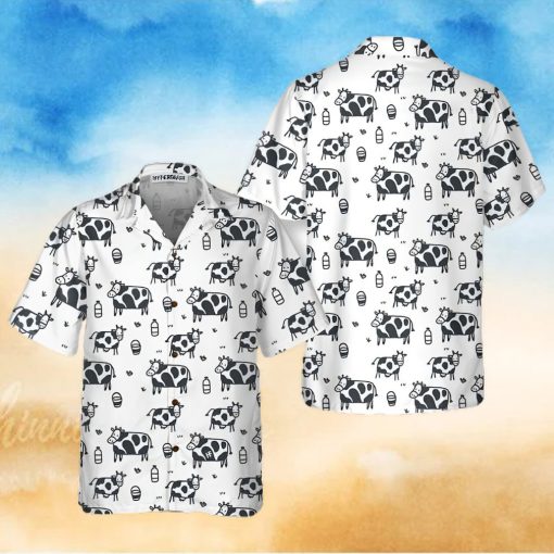 Cartoon Cow Hawaiian Shirt, Funny Cow Print Button Up Shirt For Men & Women