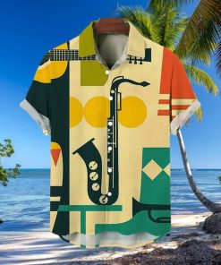 Casual Shirt Musical Instrument Items Print Lapel Hawaiian Short Sleeve Shirt