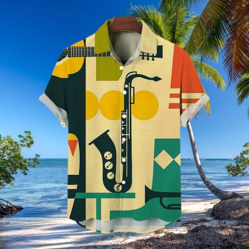 Casual Shirt Musical Instrument Items Print Lapel Hawaiian Short Sleeve Shirt