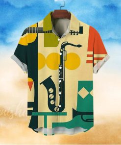 Casual Shirt Musical Instrument Items Print Lapel Hawaiian Short Sleeve Shirt