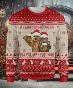 Cat All I Want For Christmas Are Good Beer And A Good Friend Ugly Christmas Sweater
