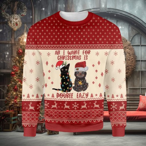 Cat All I Want For Christmas Is Double Lazy Cat And Sloth Ugly Christmas Sweater