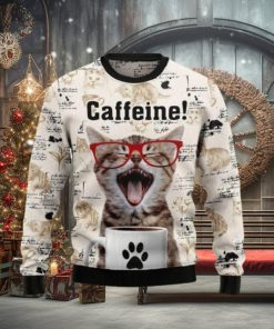 Cat Christmas Catfeine Cat And Coffee Christmas Ugly Sweater 3D For Men And Women