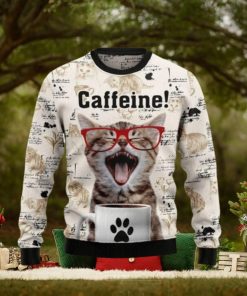 Cat Christmas Catfeine Cat And Coffee Christmas Ugly Sweater 3D For Men And Women