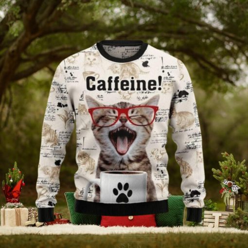 Cat Christmas Catfeine Cat And Coffee Christmas Ugly Sweater 3D For Men And Women