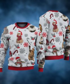 Cat Christmas Sweater, Santa Cat And Candy Cane Ugly Christmas Sweater 3D For Christmas