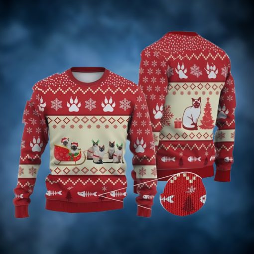 Cat Christmas Sweater, Siamese Cat Reindeer Ugly Christmas Sweater 3D For Xmas