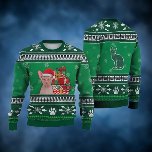 Cat Christmas Sweater, Sphynx Cat Falling Snowflakes Ugly Christmas Sweater 3D