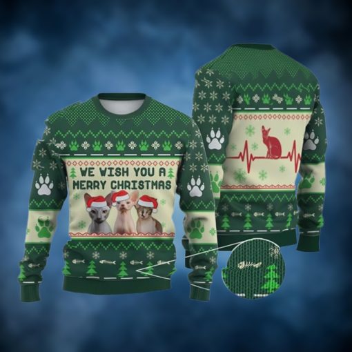 Cat Christmas Sweater Sphynx Cat We Wish You A Merry Ugly Christmas Sweater 3D