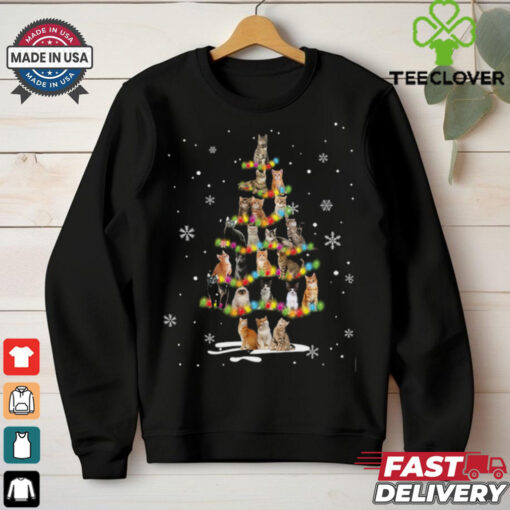 Cat Christmas Tree Light Shirt Recovered