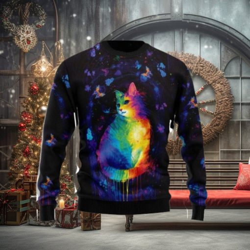 Cat Colorful Ugly Christmas Sweater 3D Gift Christmas Funny