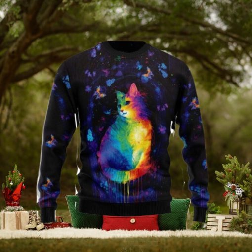 Cat Colorful Ugly Christmas Sweater 3D Gift Christmas Funny