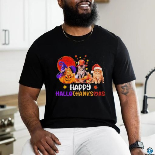 Cat Halloween Christmas Happy Hallothanksmas Thanksgiving 2023 Shirt