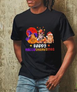 Cat Halloween Christmas Happy Hallothanksmas Thanksgiving 2023 Shirt