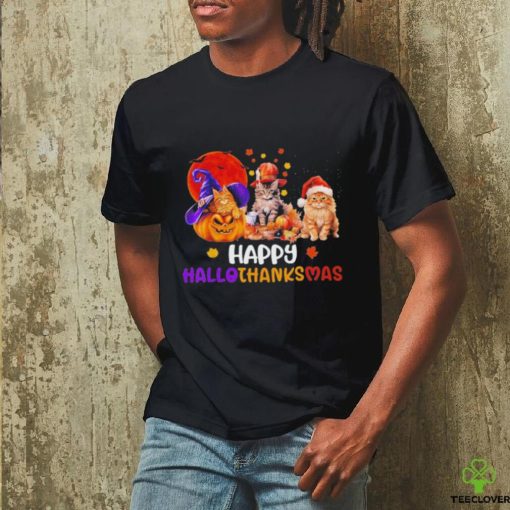 Cat Halloween Christmas Happy Hallothanksmas Thanksgiving 2023 Shirt