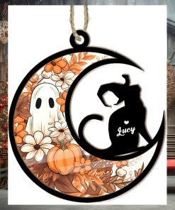 Cat Halloween Moon Suncatcher Ornament