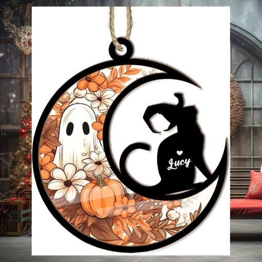 Cat Halloween Moon Suncatcher Ornament