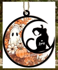 Cat Halloween Moon Suncatcher Ornament